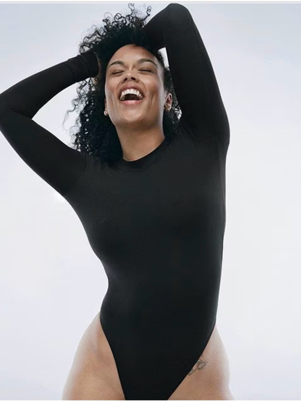 NWT Good American Black Crew Neck Long-Sleeve Bodysuit